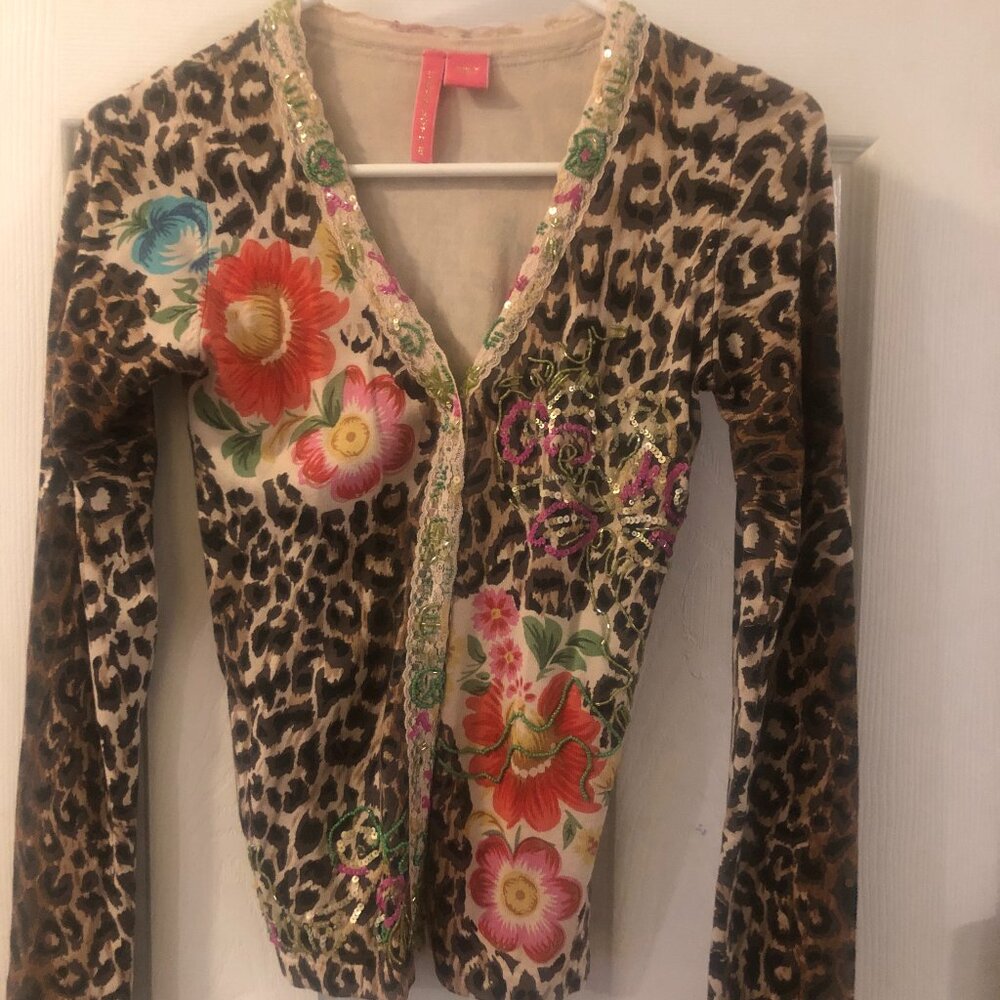 Dazzling Leopard Print Button Up Sweater - image 1